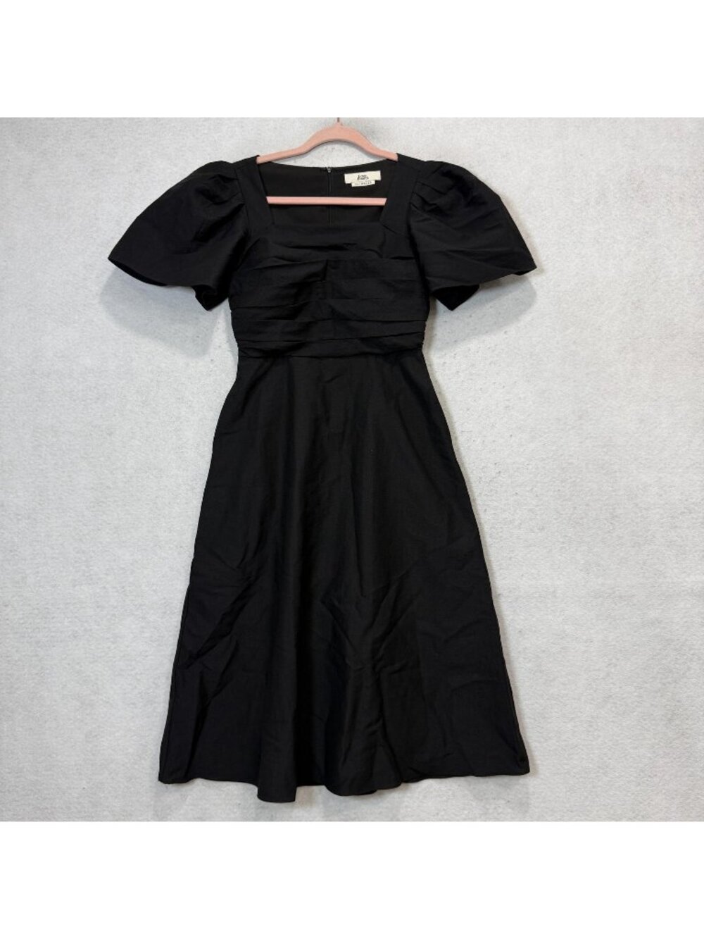 Love, Bonito Dress Womens Small Black Puff Sleeve Square Neck Midi Fit Flare